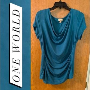 💟 ONE WORLD Cowl Neck Ruched Top